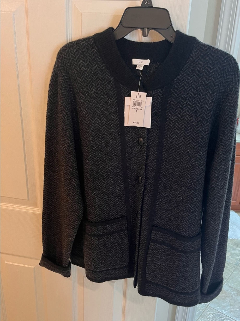 J. Jill Black Heathered Button-Front Knit Cardigan